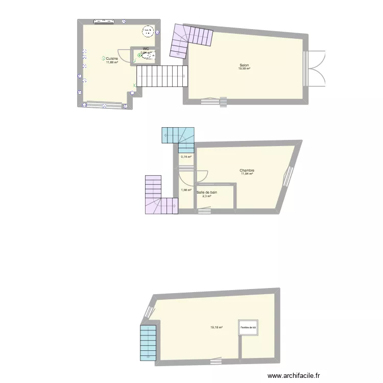 Bagnols. Floor plan with 8 rooms and 68 m²
