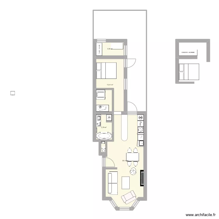 Garden flat Shorrolds road 3. Floor plan with 4  and 51 m²