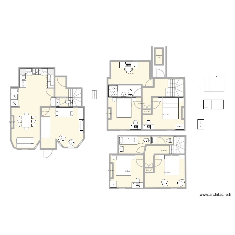 Cottage layout with bath on to floor and shower on middle floor v2. Floor plan with 0 room and 0 m2