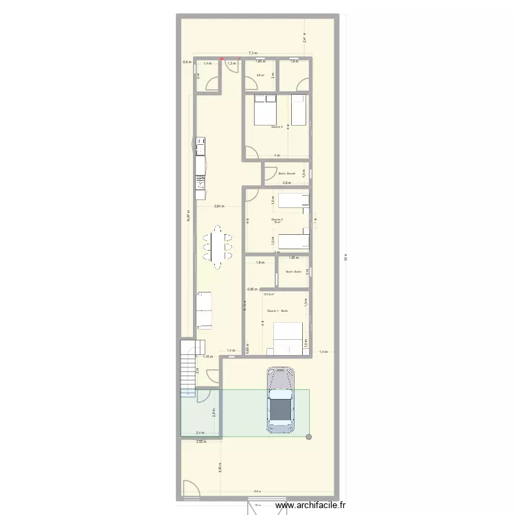100x30 House. Floor plan with 10  and 265 m²