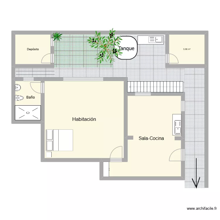 Depa Fondo. Floor plan with 5  and 78 m²