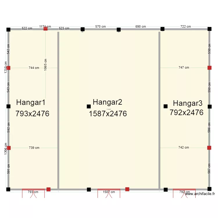 nouvelles semelles 3 hangars. Floor plan with 