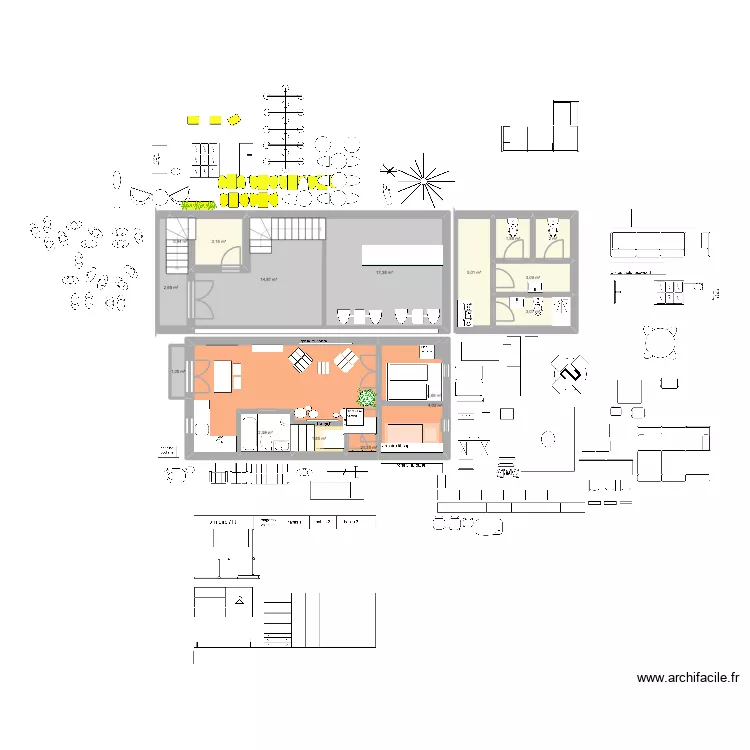 bar. Floor plan with 16  and 90 m²