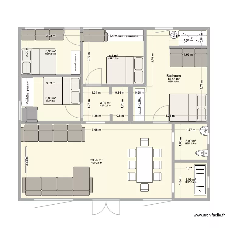quartier seidou. Floor plan with 8 Rooms and 77 m²