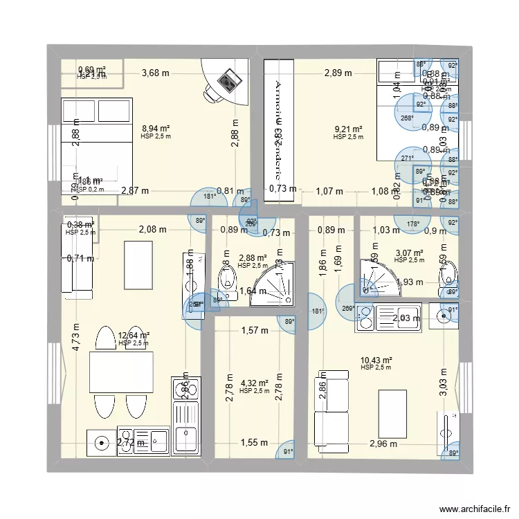 APPT 5 OLG. Floor plan with 12 rooms and 57 m²