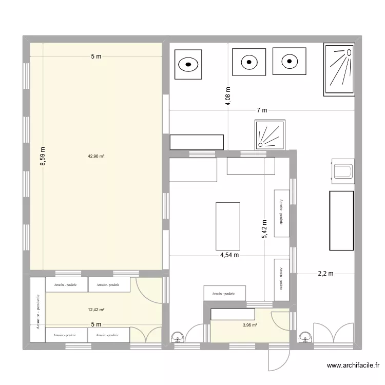 laundry. Floor plan with 3 Rooms and 59 m² laundry. Floor plan with 3 Rooms and 59 m²
