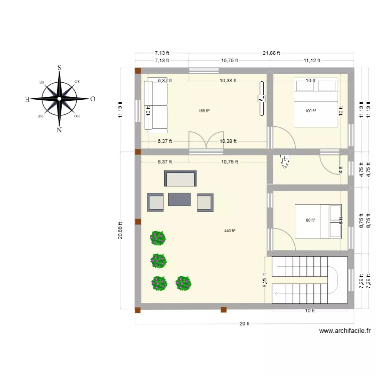 east ff. Floor plan with 4  and 73 m²