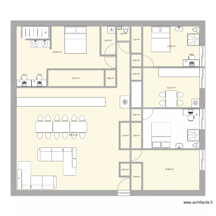 la datcha 3. Floor plan with 17  and 140 m²
