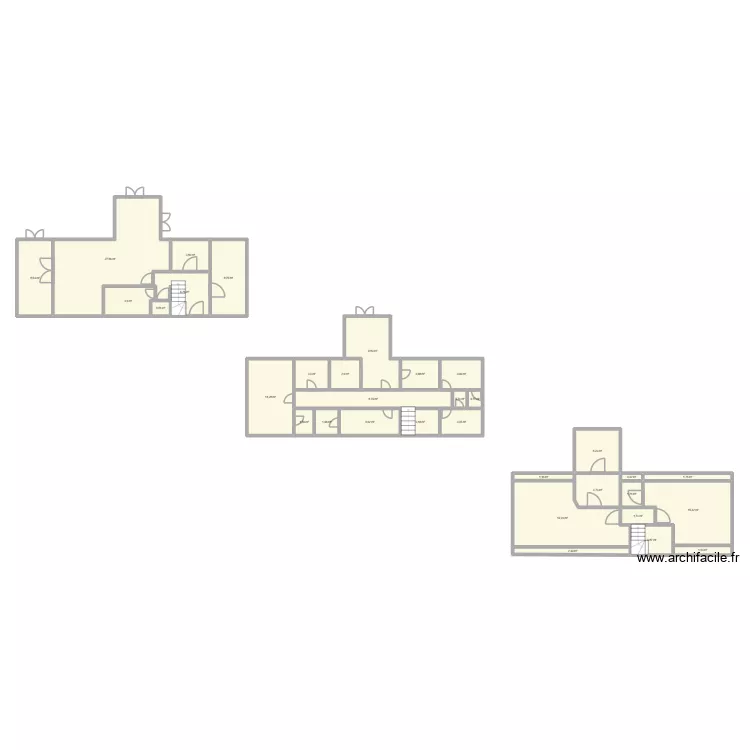 Three floor layout for plumbers. Floor plan with 33  and 181 m²