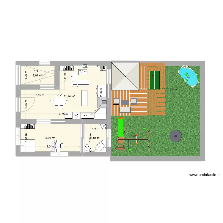 one room home. Floor plan with 