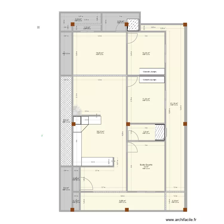 Esbo&ccedil;o casa 01A. Floor plan with 21  and 146 m²