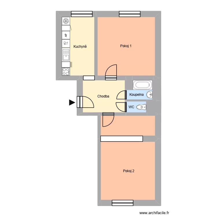 Budovatelsk&aacute; 437, byt 20. Floor plan with 10  and 60 m²