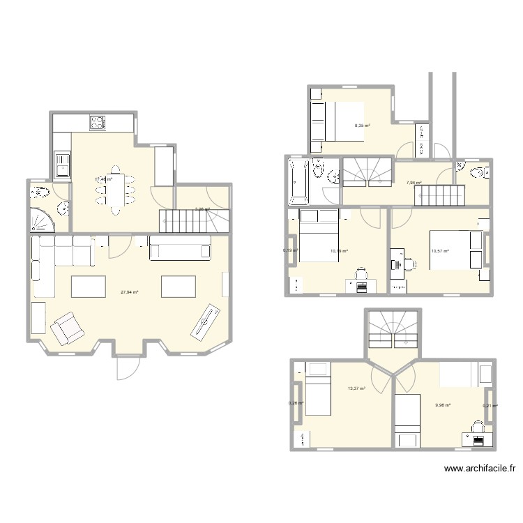 Cottage layout, bridge, two storey rear extension and existing extension raised and protected stair. Floor plan with 0 room and 0 m2