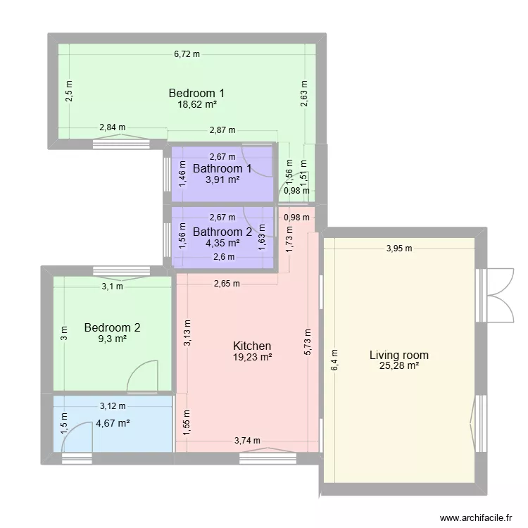 Flat1. Floor plan with 7  and 85 m²