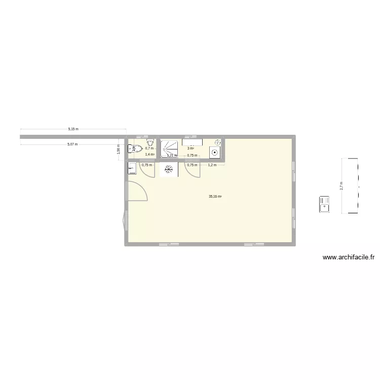 casa_terreno1. Floor plan with 3 rooms and 40 m²