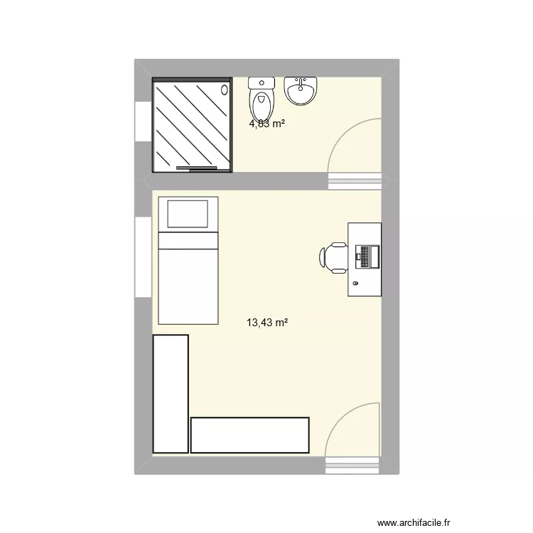 new room. Floor plan with 2  and 18 m²