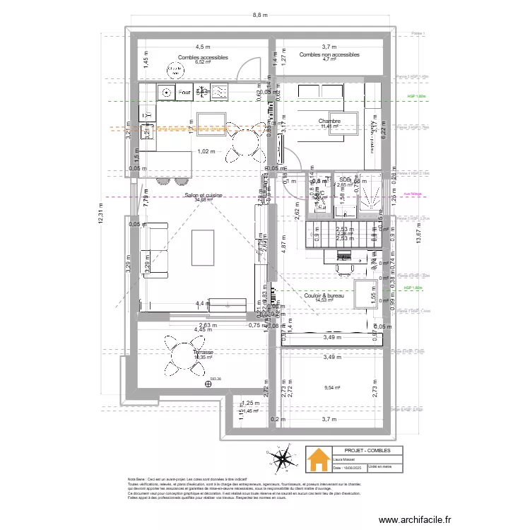 Viuz- Combles - Projet v5. Floor plan with 16  and 99 m²
