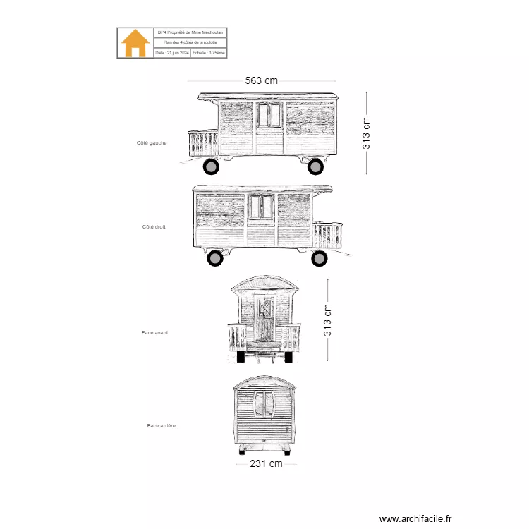 Plan de la roulotte. Floor plan with Plan de la roulotte. Floor plan with