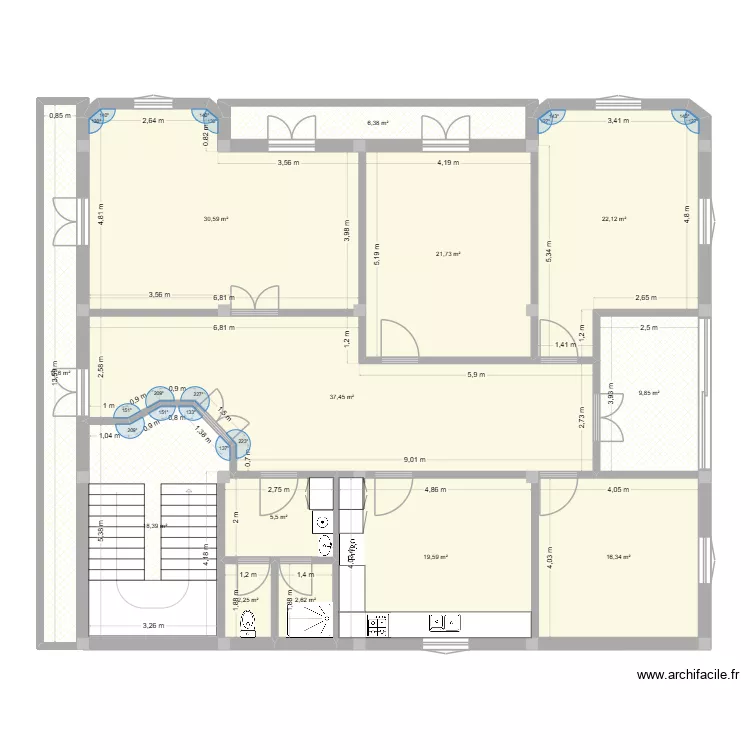 Bouneb. Floor plan with 13  and 204 m²