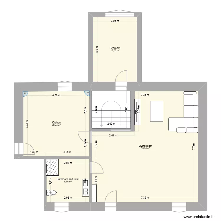 village house. Floor plan with 4 and 99 m² village house. Floor plan with 4 and 99 m²
