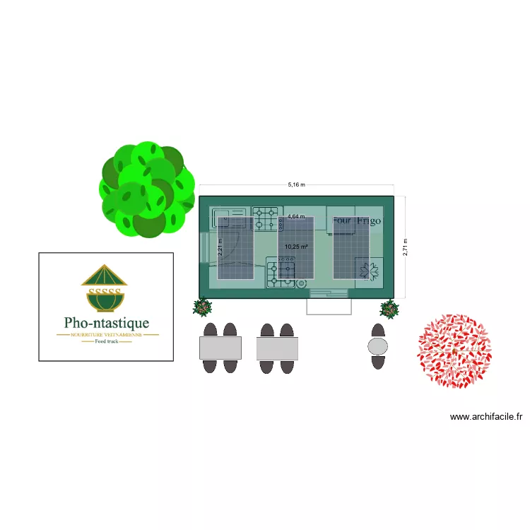 cantine. Floor plan with 1  and 10 m²