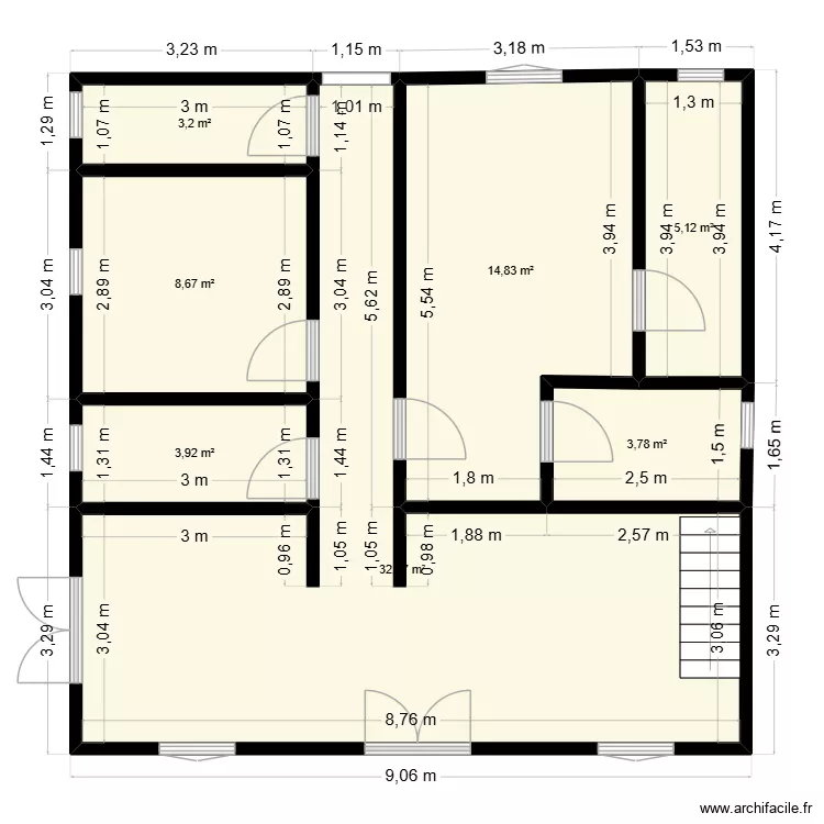 Planta casa. Floor plan with 7  and 72 m²