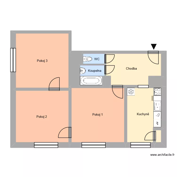 Nerudova 403, byt 7. Floor plan with 11  and 76 m²