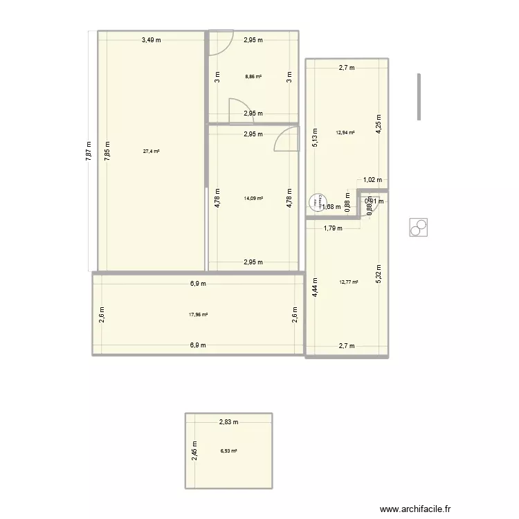 maison aP travaux. Floor plan with 7 Rooms and 101 m²
