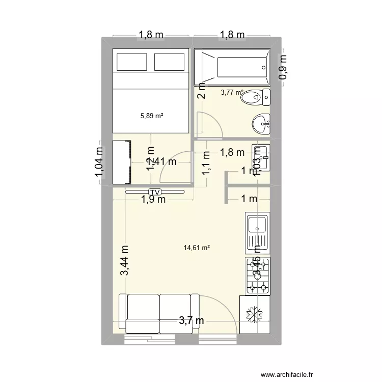 cuarto de alquiler. Floor plan with 3  and 24 m²