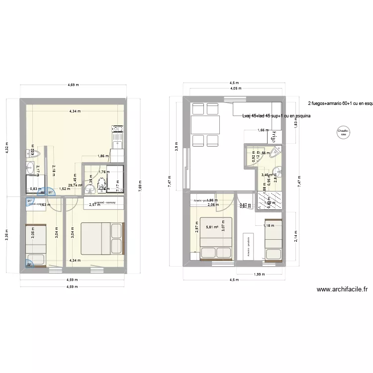 Pepapi2. Floor plan with 3  and 39 m²