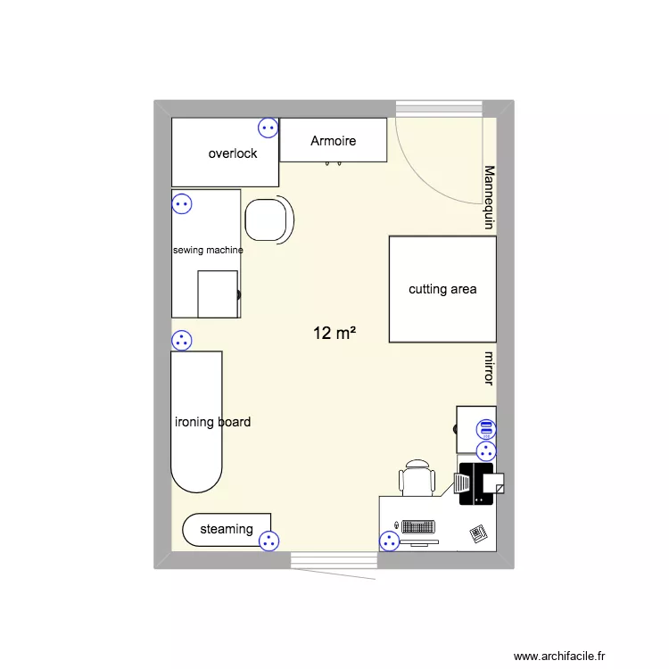 sewing area. Floor plan with 