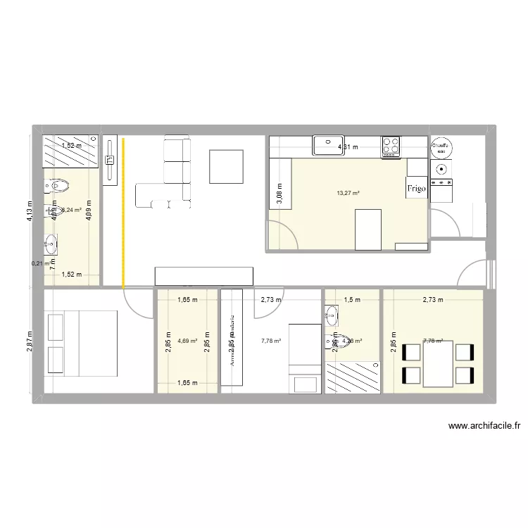 casoplon!4. Floor plan with 7  and 44 m²