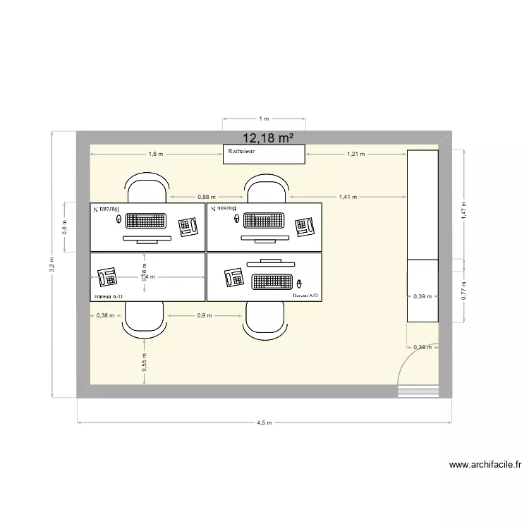 Bureau r&eacute;servation. Floor plan with 1  and 12 m²