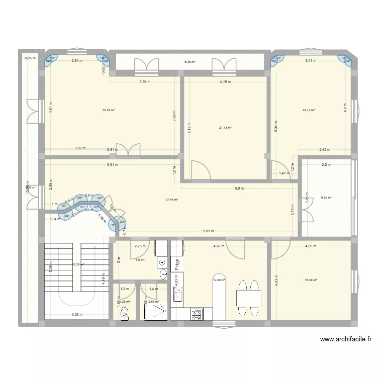 Bouneb 1. Floor plan with 13  and 204 m²