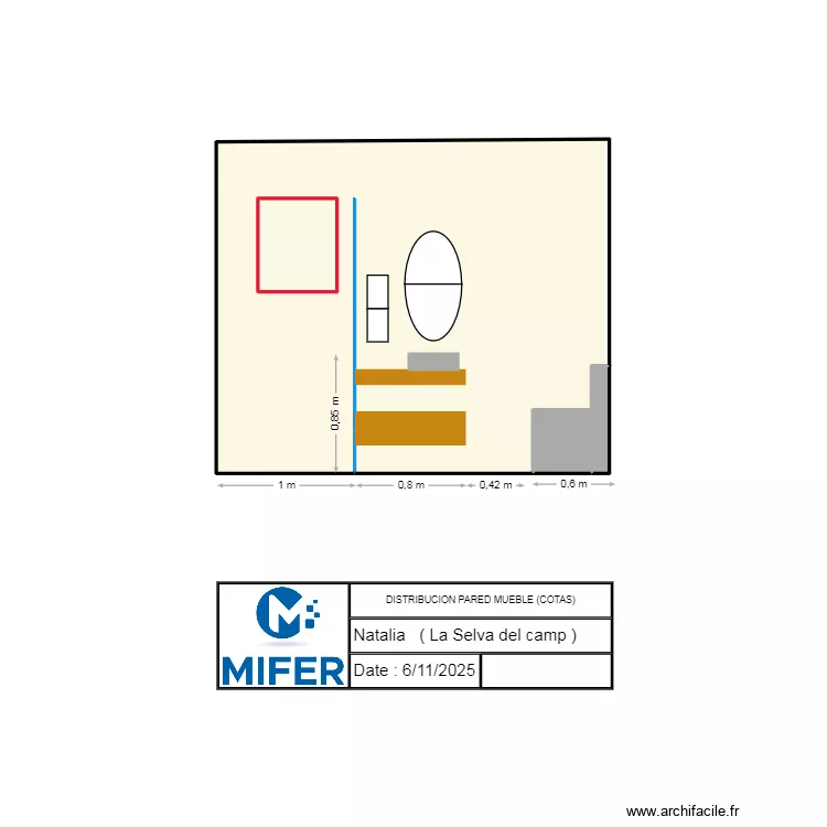 DISTRIBUCION PARED MUEBLE  (NATALIA) COTAS. Floor plan with 