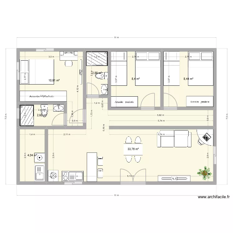 Minha casa. Floor plan with 7  and 71 m²