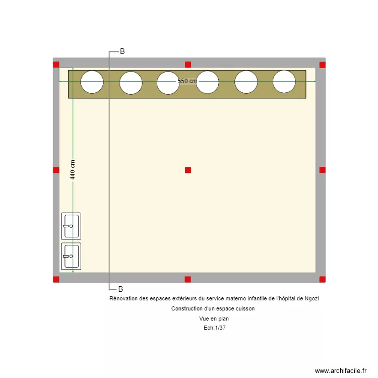 Ngozi espace de cuisson vue en plan. Floor plan with 