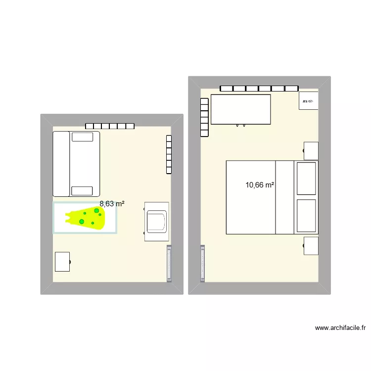 Chambre Basile. Floor plan with 2  and 19 m²
