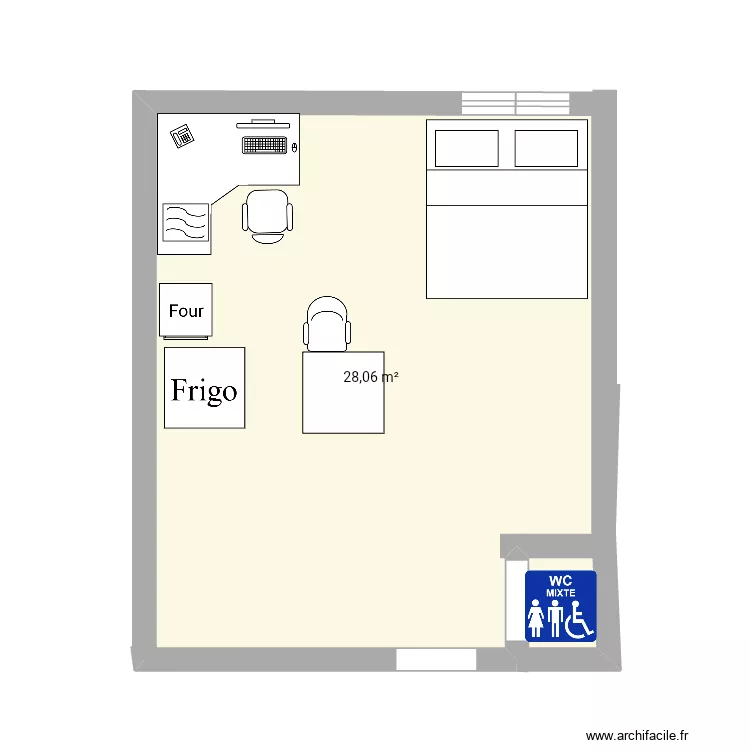 Mon studio. Floor plan with 2  and 29 m²