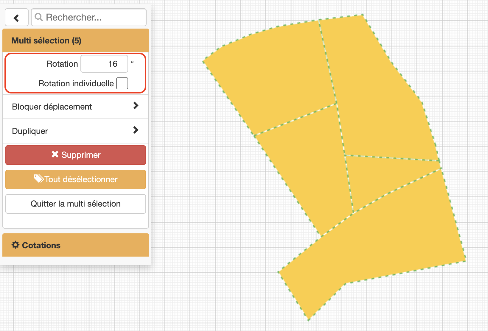 Faire pivoter une sélection de zones (parcelles du cadastre)