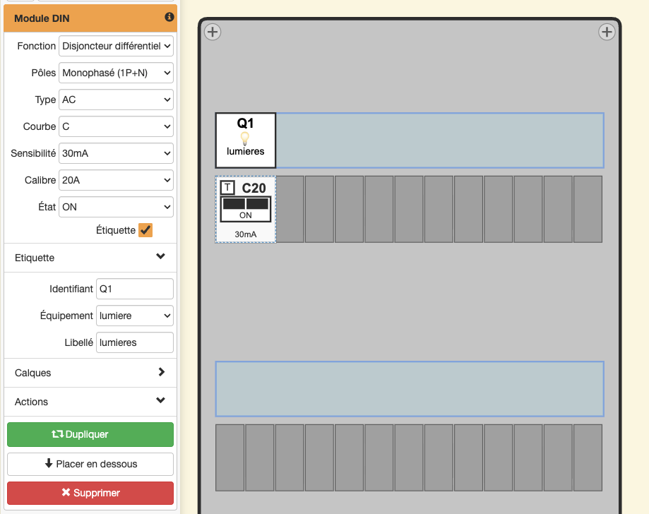 Tableau électrique, disjoncteurs et étiquettes