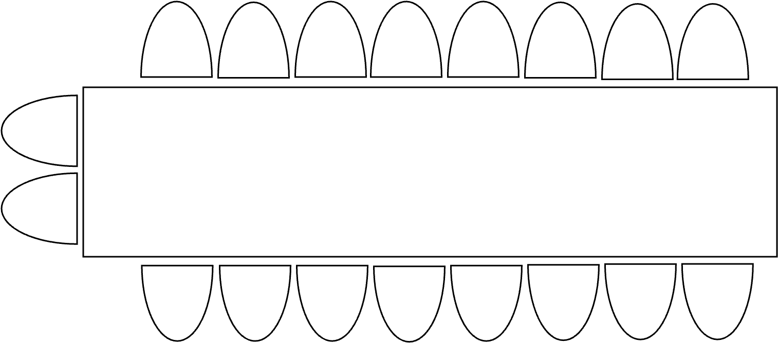 1 Table 450 x 110 cm 18 chaises