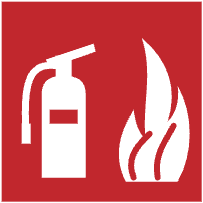 Fire extinguisher in cabinet