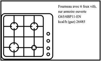 Fourneau avec 6 feux vifs,  sur armoire ouverte G65/6BP11-EN