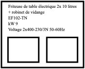 Friteuse de table électrique 2x 10 litres  + robinet de vidange EF102-TN