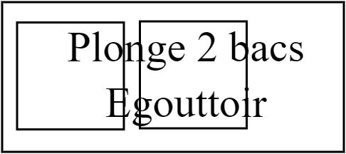 plonge 2 bacs + 1 égouttoir à droite 700 x 1600