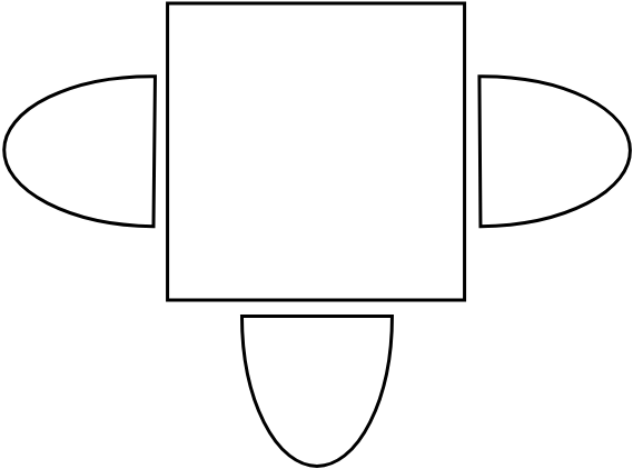 Table carré 3 pers. 90 x 90 cm