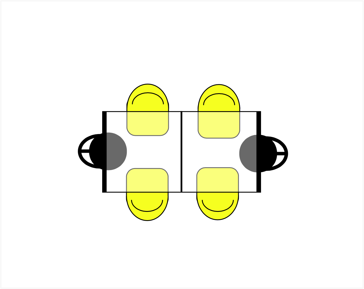 Table + chaises + circulation 90cm