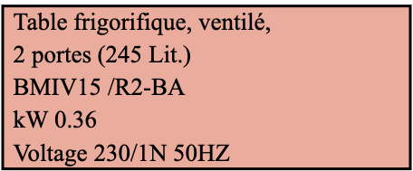 Table frigorifique, ventilé, 2 portes (245 Lit.) BMIV15 /R2-BA