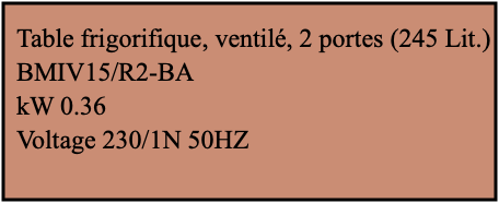 Table frigorifique, ventilé, 2 portes (245 Lit.)